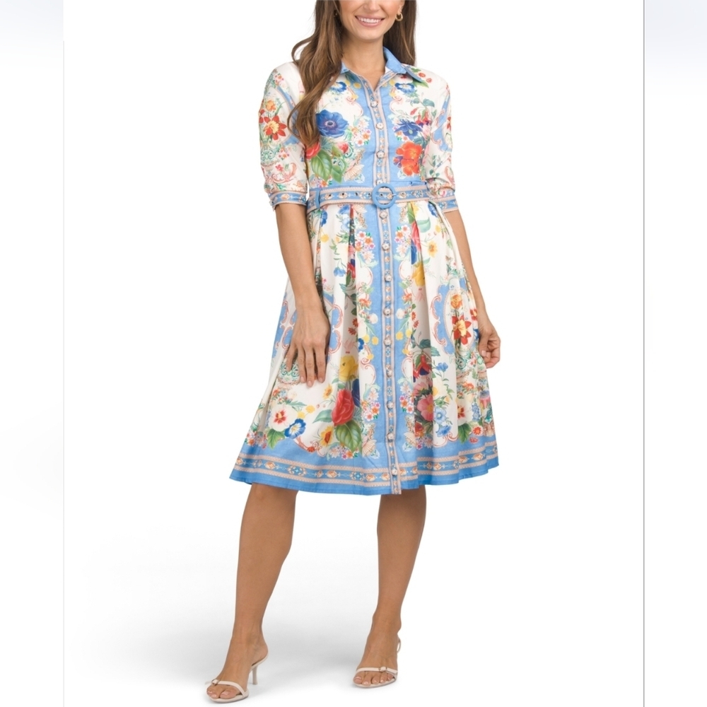 Dalia Macphee Short Sleeve Midi Dress